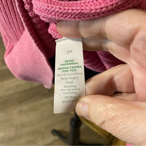 Aerie Pink Crew Neck Sweater with Ribbed Knit small 100% cotton oversized cozy - Picture 10 of 10